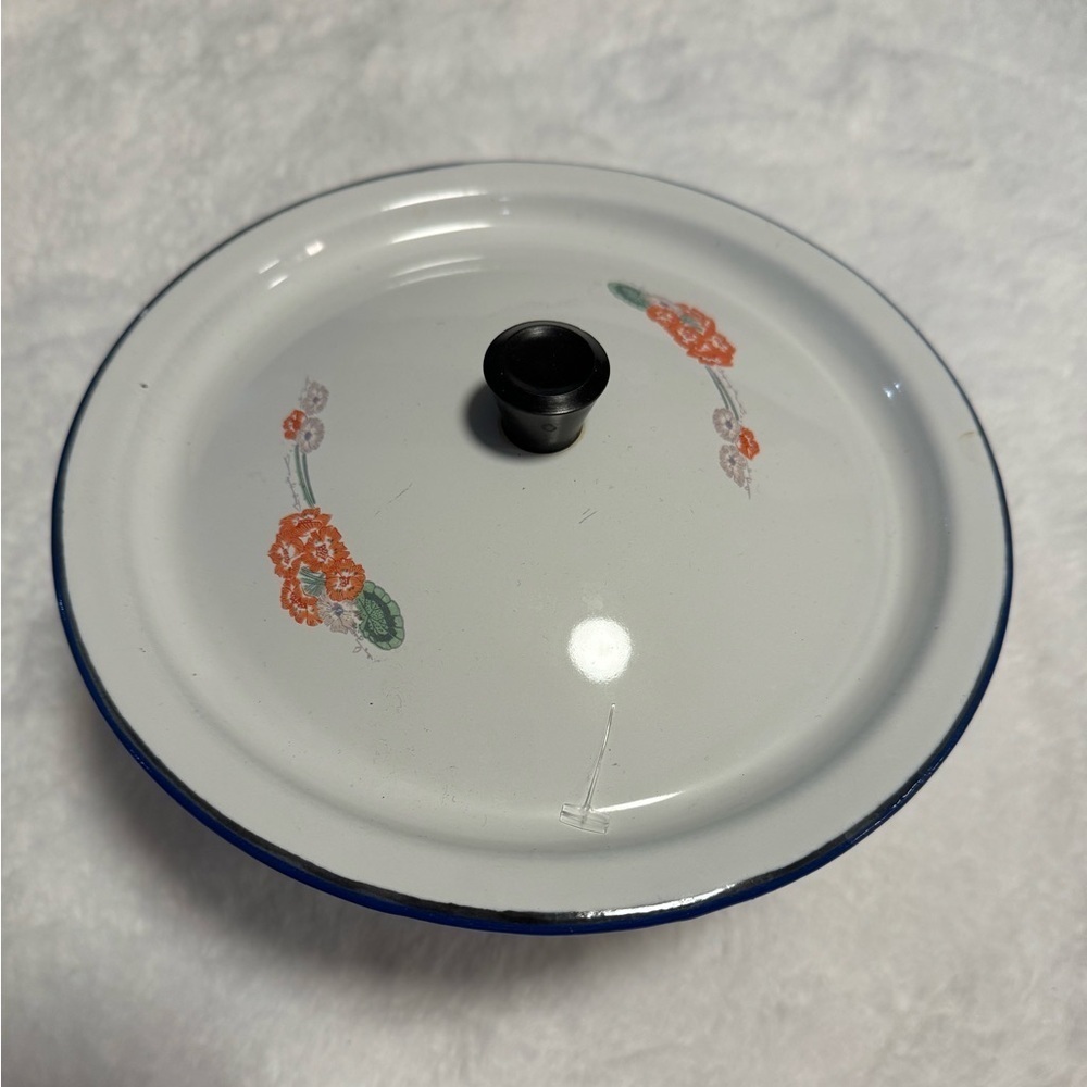 VTG Floral Metal Enamelware Lidded Pot Bowl Cottagecore Butterfly Brand MCM - Picture 3 of 9
